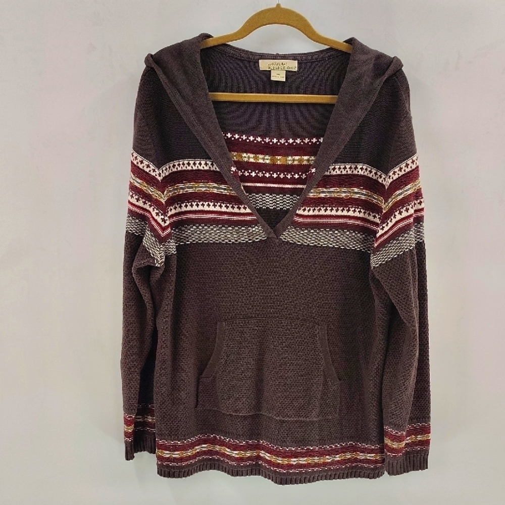 Natural Reflections Hooded Pullover  Size XXL Kangaroo Pouch Striped Stitching